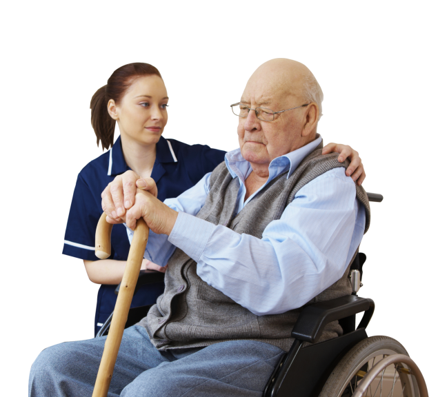 elderly with his personal nurse