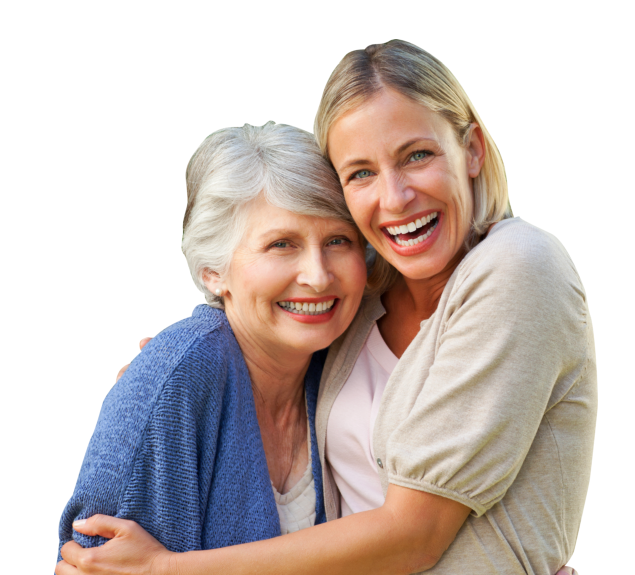 mother and daughter showing smile